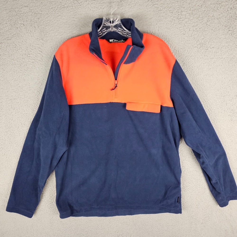 Helly Hansen Fleece Sweater Mens Large Orange‎ Navy Regular Fit 1/4 Zip 518830